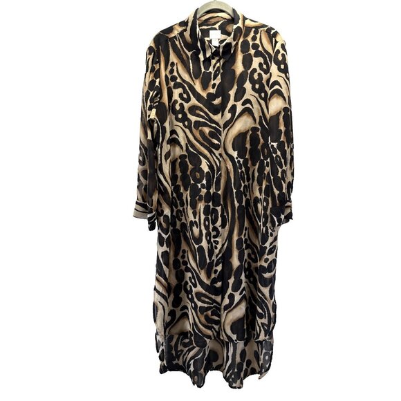 Chicos Shirt Dress Tunic Size XL Semi Sheer Animal print Side Slits Button Up - Picture 1 of 10